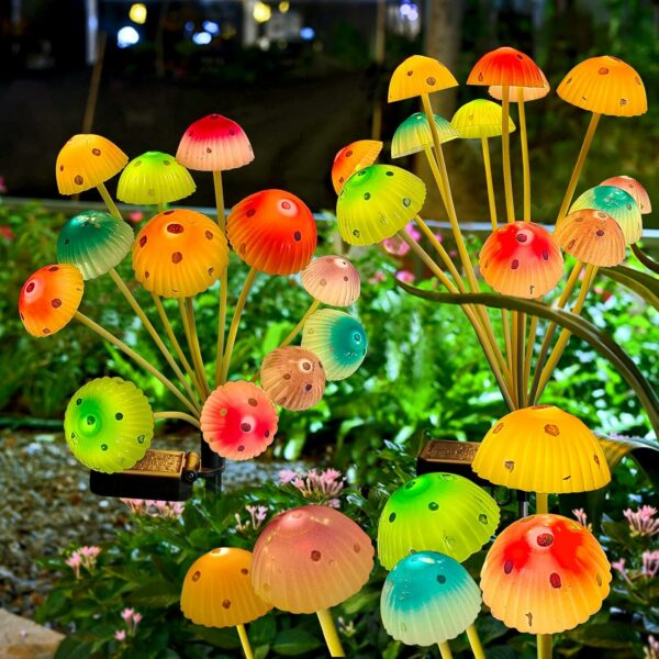 Lot de 2 lampes solaires de jardin en forme de champignon - 24 LED - Étanche - Décoration de jardin pour pelouse, porche, terrasse, arrière-cour - 6 couleurs – Image 9