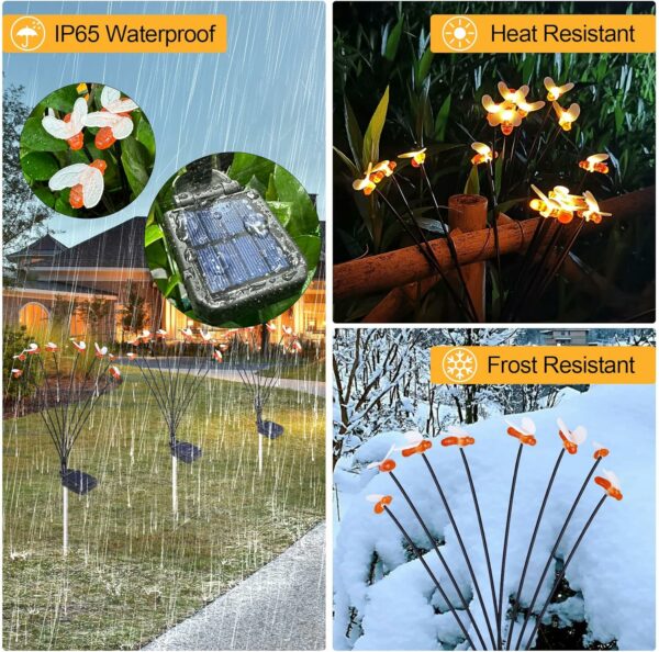 Demiwise Lot de 4 lampes solaires de jardin, 8 LED, lampes solaires en forme d'abeille, étanches, lampes solaires d'extérieur décoratives pour cour, terrasse, allée, décoration de jardin, blanc chaud – Image 5