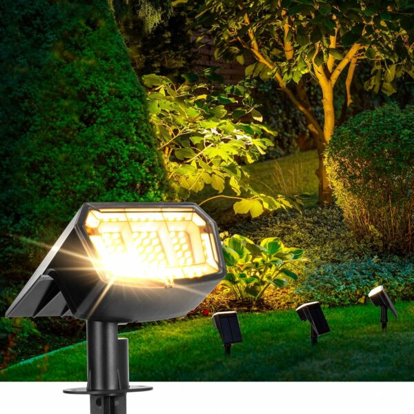 AUDERWIN Lot de 2 spots solaires d'extérieur 63 LED 3 modes d'éclairage, étanchéité IP65, cour, jardin, maison, garage, allée pour décorations de Noël – Image 8