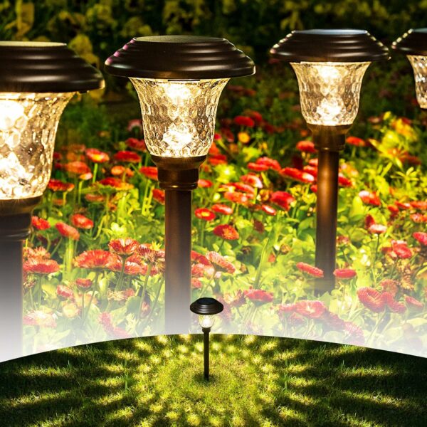 GIGALUMI Lot de 8 lampes solaires pour allée, jardin, extérieur, blanc chaud, étanche, pour cour, terrasse, paysage, allée (marron)